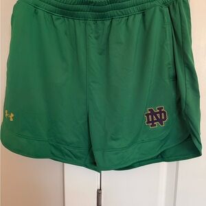 Under Armour Women's Green Notre Dame Athletic Shorts with Gold Logo